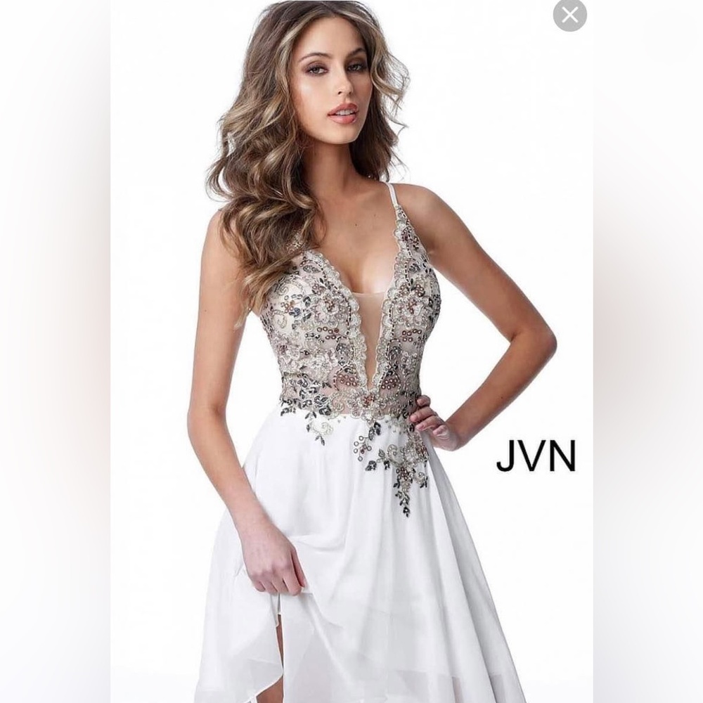 JVN by Jovani - Size 10 (w/ corset back can adjust up/down a size). Off-white